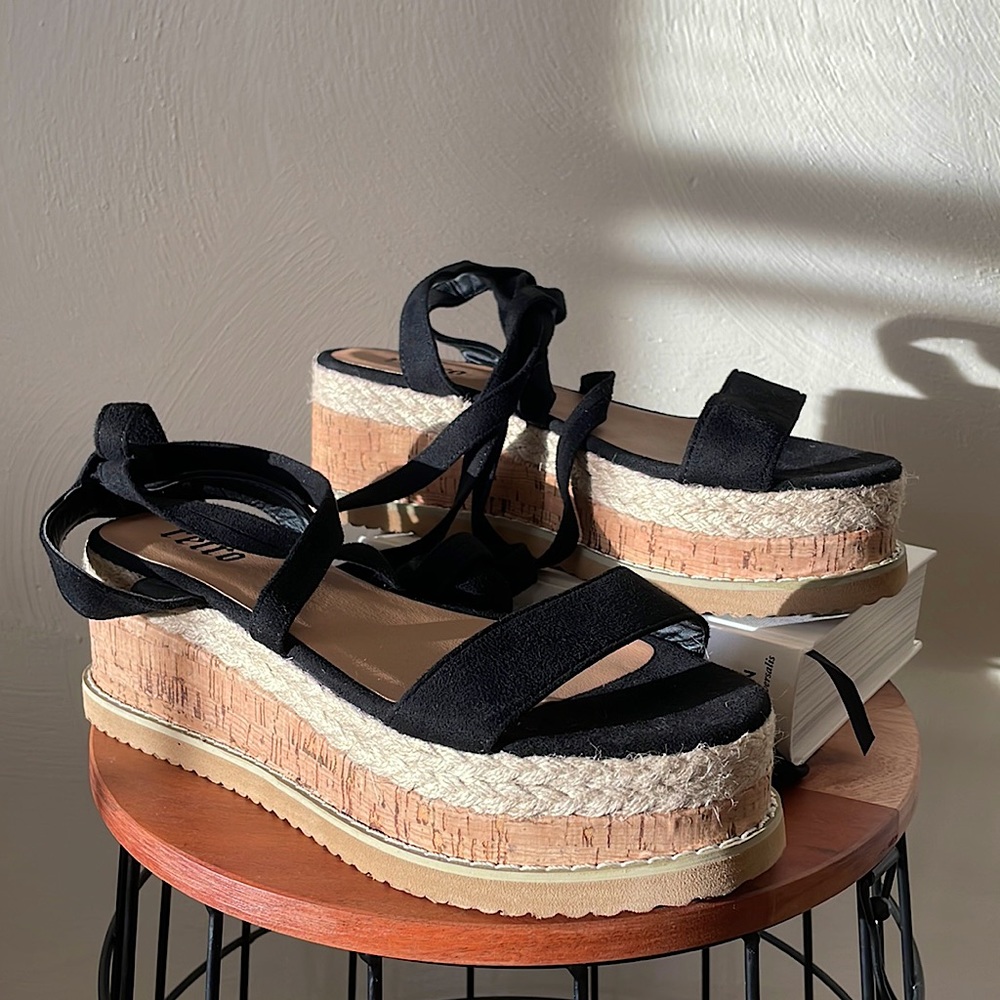 Black Strappy Platform Sandals NWOT